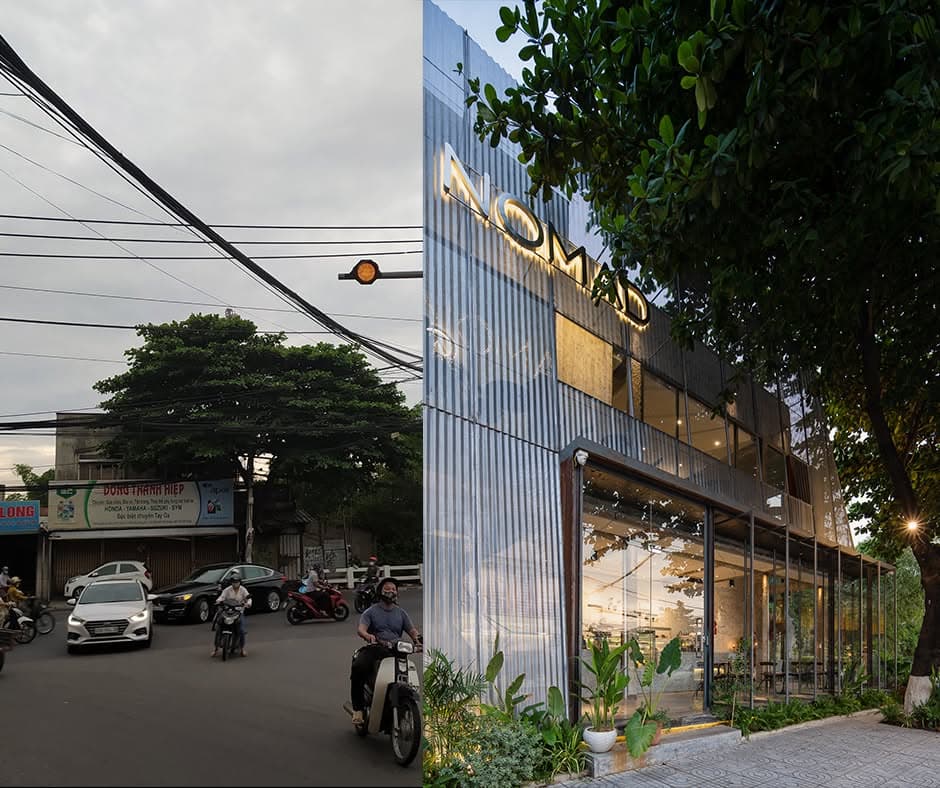 Mặt tiền Nomad Coffee nhìn từ phố